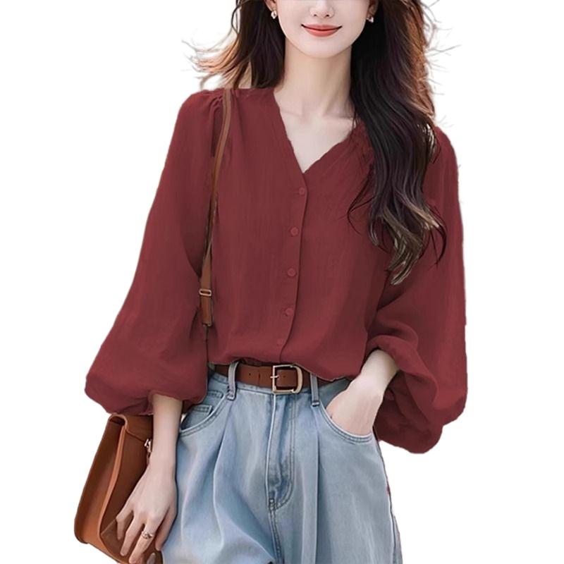 Women’s Cotton-Linen Blend Breathable Top for Fall Casual & Work - Minimalist Elegance