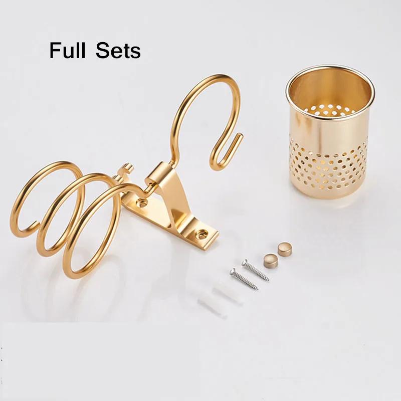Haartrocknerhalter mit Becher Haushalte Ablage Haarfönregal Metall Wandmontage Badezimmerzubehör Gold Haartrocknerständer Bad