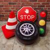 Plush Traffic Pillow Stuffed Car Tyre Roadblock Traffic Cone Signal Lamp STOP Transportation Sign Cushion Decor Plushie Men Gift