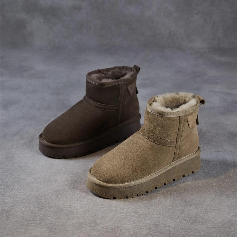 Johnature Genuine Leather Thick Soled Snow Boots Cow Suede And Plush Warm Women's Cotton Shoes