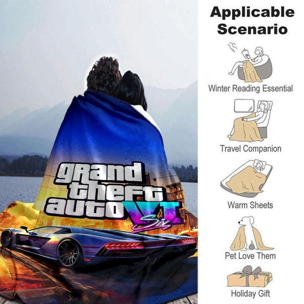1pc Grand Theft Auto Soft Flannel Blanket with Designer Print A cozy blanket for all seasons, perfect for the couch, bed, office