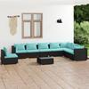 Vidaxl 9-Cz. Conjunto de Muebles de Jardín, Cojines, Ratán Pe Negro