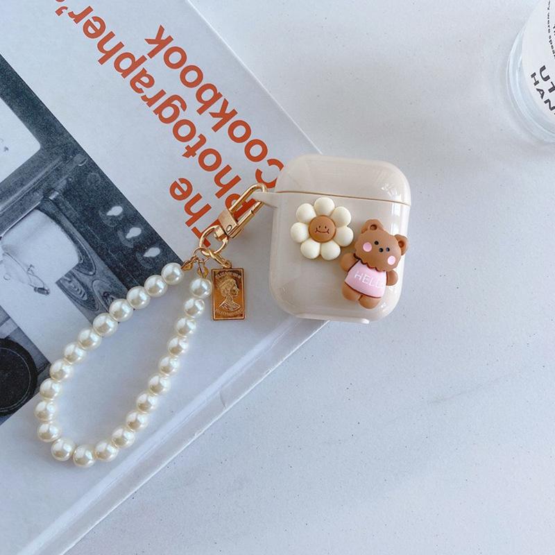 Suitable For Airpodspro Earphone Cover Airpods Third Generation Three-Dimensional Flower Bear Niche Creative Silicone Cover