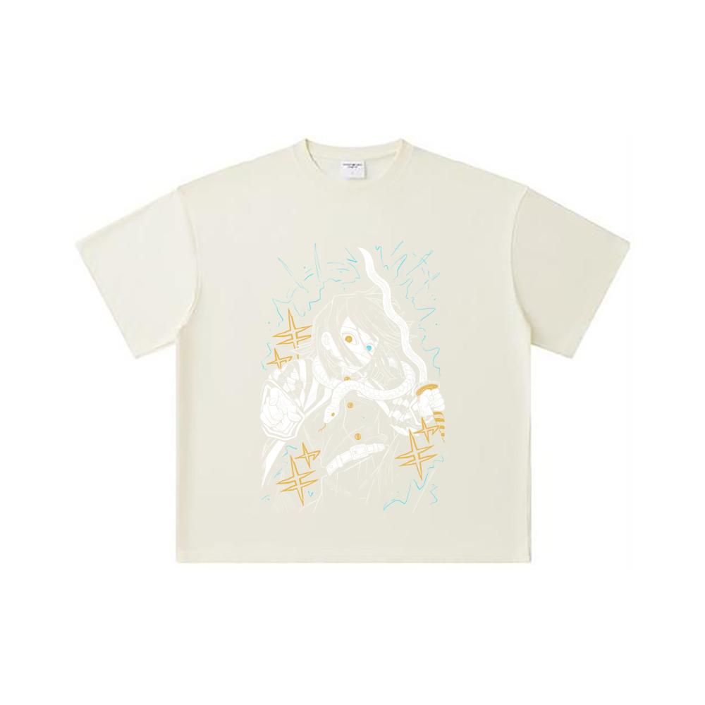 

260 GSM Double Yarn 32 Count 100% Cotton Demon Slayer V12 Obanai Print Unisex Heavy Cotton T Shirt S абрикосовый