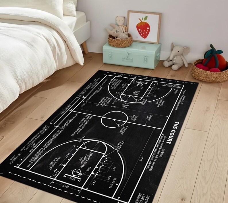 Basketball Court Carpet Mat Rug Home Decoration 3D Optical Illusion Game Court Floor Area Rug Living Room Bedroom Sport Theme