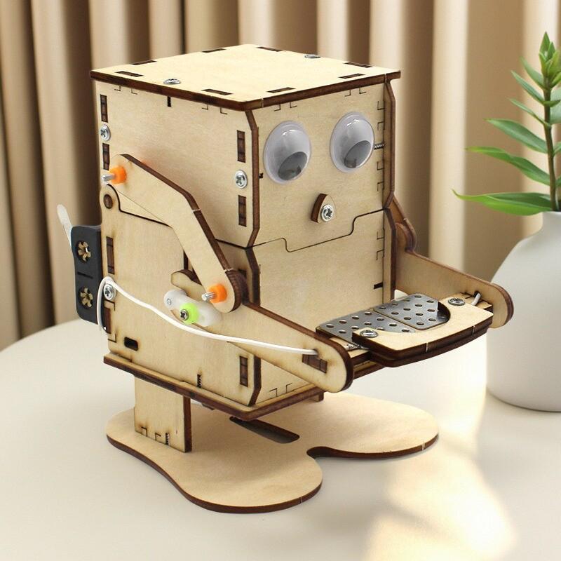 Diy Coin Eating Robot Model Teaching Steam Project Kit Children'S Science Experiment Education Toy Wooden Assembly Kit