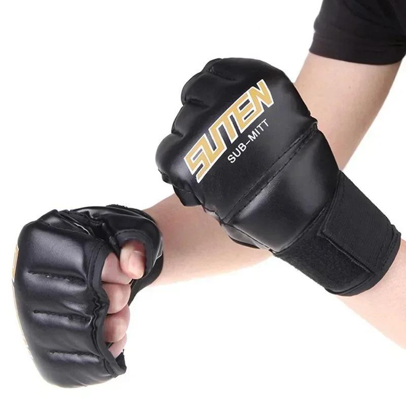 1 Pcs PU Material Split Finger Boxing Gloves Sandbag Half Finger Exposed Gloves Palm Breathable Leather Split Finger