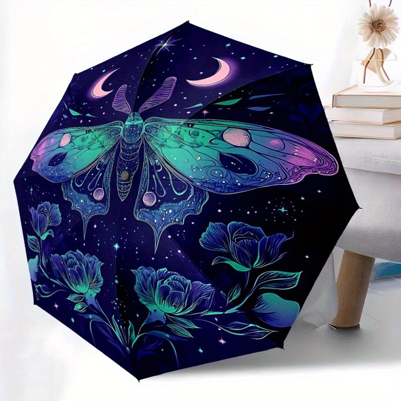 1pc Butterfly Art Automatic Opening and Closing Umbrella, Lightweight 3-Fold, With Cute Cartoon Characters, Suitable for Home, Outdoor and Daily