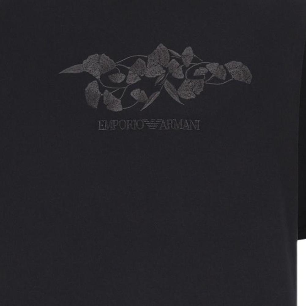 Emporio Armani Letter Logo Ginkgo Embroidery Loose Round Neck Short Sleeve T-Shirt Men tops Black 3D1T9S-1J7FZ-0999