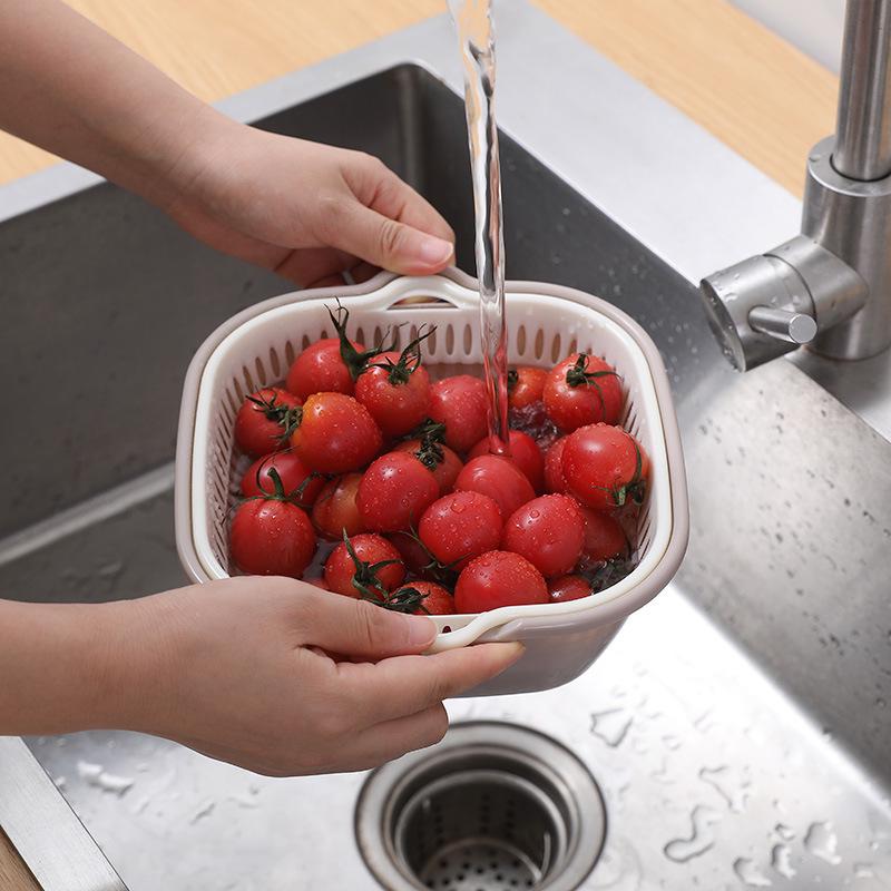 Dual-Layer Vegetable Washing and Drain Basket: Kitchen & Living Room Fruit and Vegetable Colander.