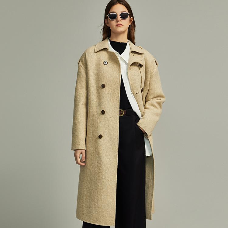 ELLE Double-Breasted Minimalist Casual Lapel Coat Women Coats EN36434
