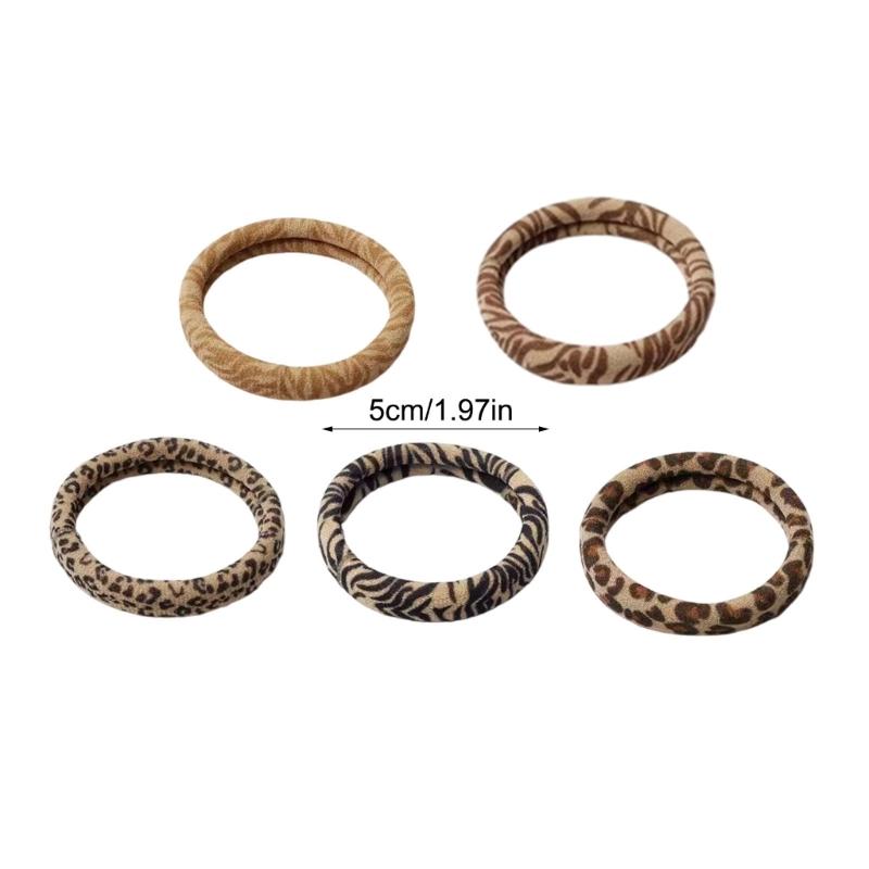 Pack of 5pcs High Elasticity Leopard Print Hair Ties Gentle Nonslip Fabric Hair Bands For Women Girls Daily Styling