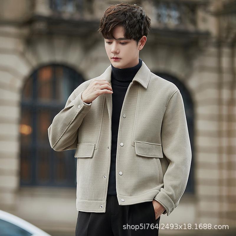 

Вафельная повседневная куртка мужская весна и осень премиум свободного покроя с короткими лацканами мужской топ 3XL хаки