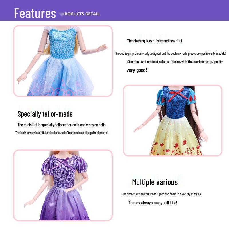 Set haine pentru papusa Barbie: Albă ca Zăpada, Belle, Cenușăreasa, Frozen, Mica Sirenă, Frumoasa Adormită, Rapunzel - Colecție 11 Inch