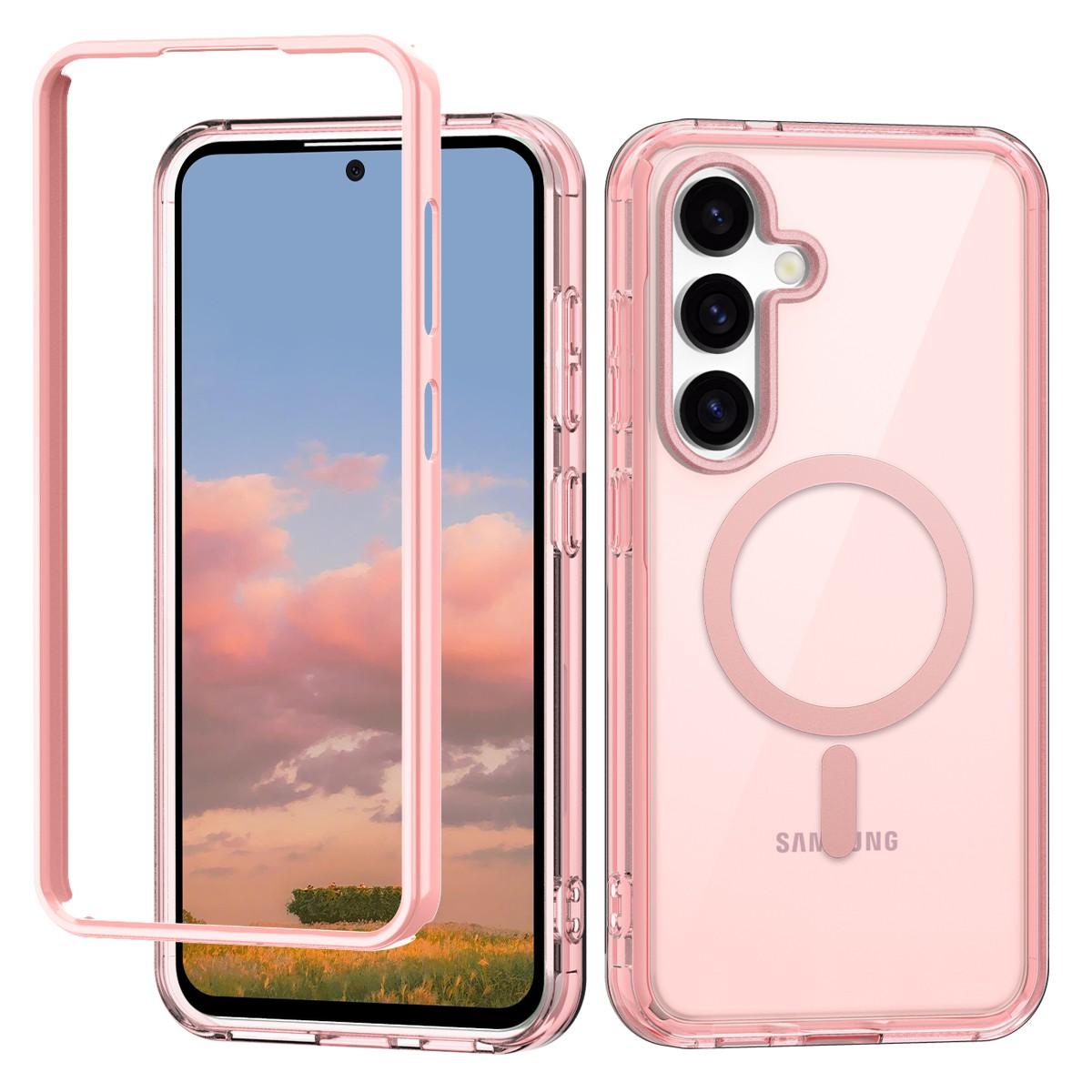 

For Samsung Galaxy S25+ Case Compatible with MagSafe PC+TPU Clear Phone Cover with PET Screen Film Pink