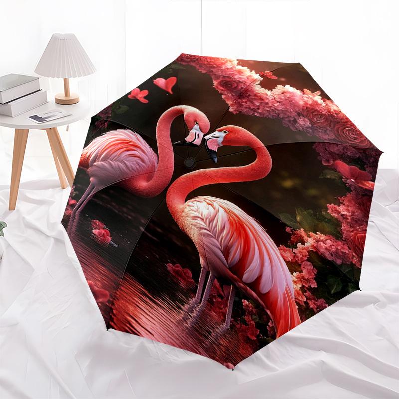 Flamingos Heart- Automatic Umbrella, Four Seasons Portable Folding Umbrella, Suitable for Men and Women, Travel, Daily Compact Umbrella, Out