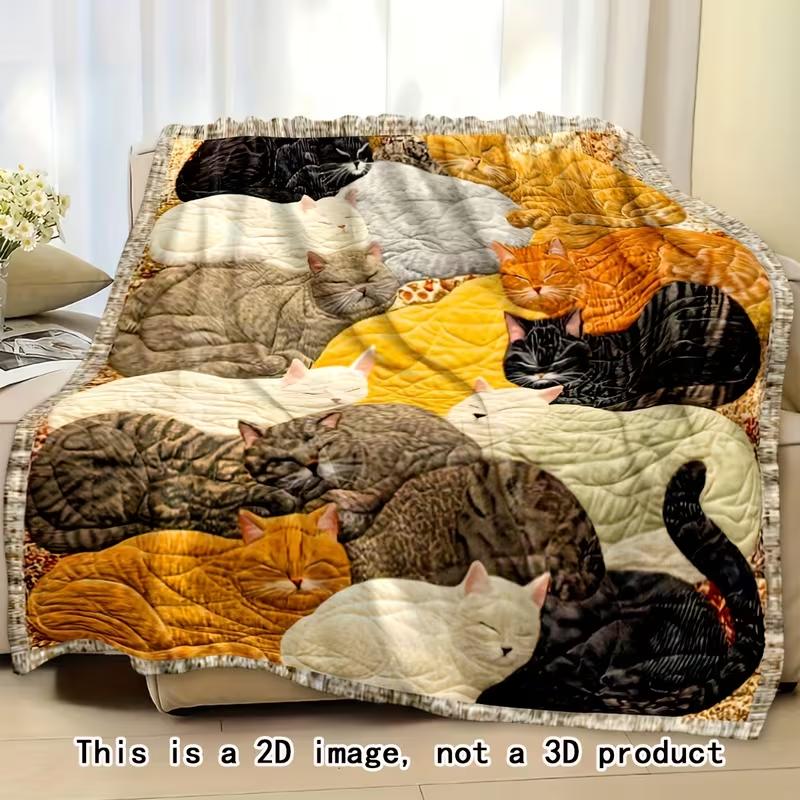 Cute Sleeping Kittens Blanket Soft Warm All-Season Bedspread Adorable Designs Anti-Pilling Cozy Throw for Bed Sofa Sofa Cover
