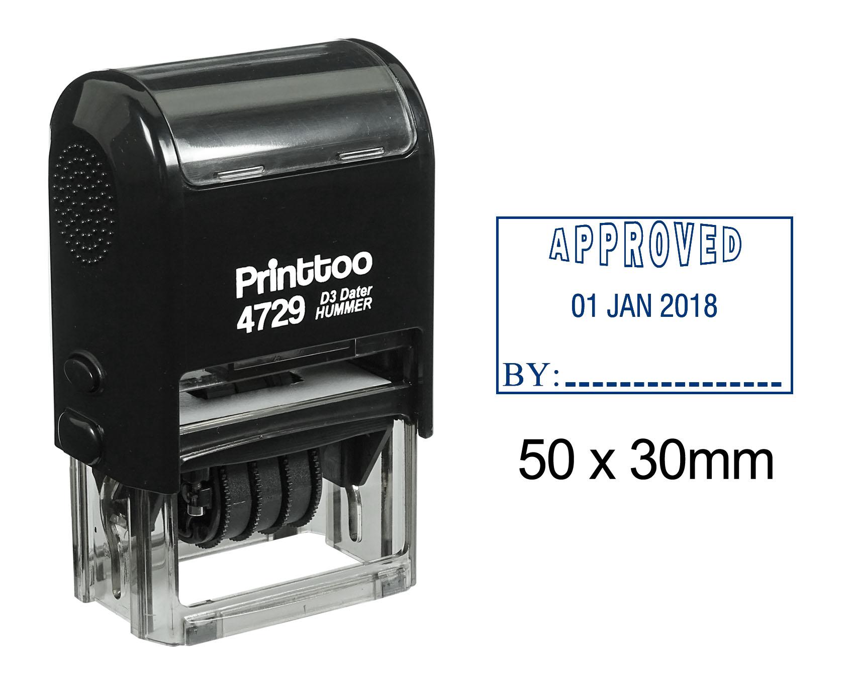 

Printtoo Office Document Self Inking With Approved By Text And Sign Space Dater Rubber 50 mm x 30 mm.(Approx) синій