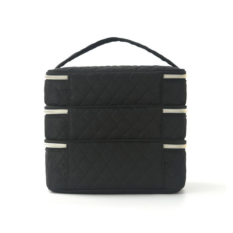 Simple And Versatile Three-Layer Makeup Bag Large Capacity Diamond Grid Toiletry Bag Portable Travel Makeup Storage