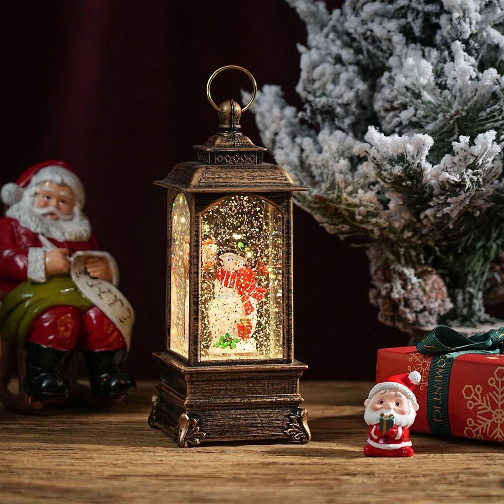 Christmas Chinese Lantern Water-Filled Luminous Music Box Snowfall Crystal Ball Decoration Ornament