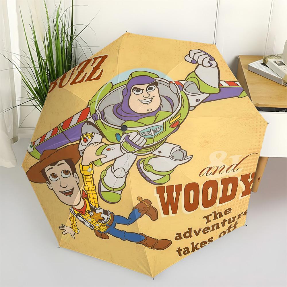 

Disney Toy Story Buzz Lightyear & Woody Retro Adventure Print Automatic Folding Umbrella, Windproof Waterproof Travel Umbrella f (as the picture,Iron&8K)