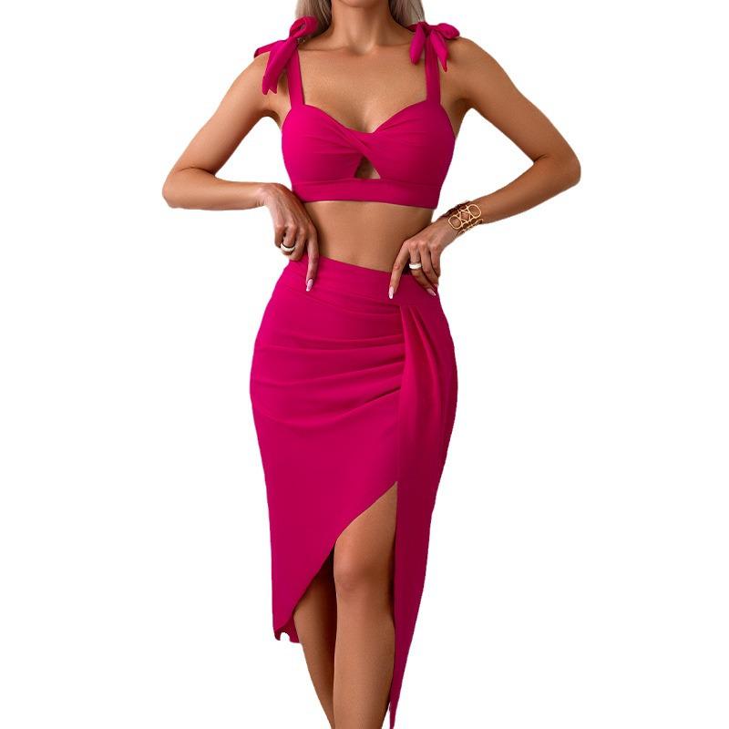 2024 European & American Style Women's Nylon Three-Piece Swimsuit Bikini Set
