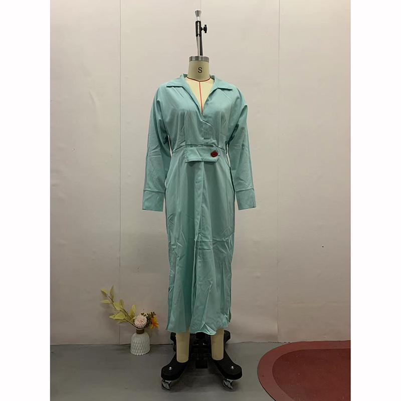 European  American Women's Blue Dress Elegant Temperament Spring Summer Commuter Long Sleeved