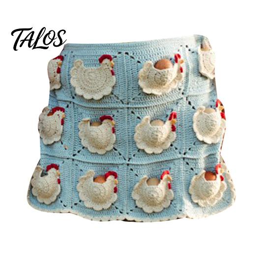 Crochet Egg Collecting Apron with Hen Pockets, Handmade Harvest Pouch for Chicken Coop Eggs, Vintage Farmhouse Gathering Bag for Women синий