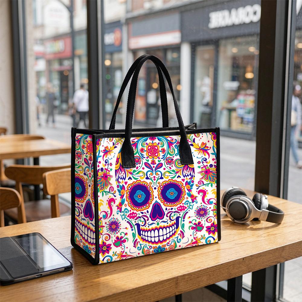 Mexican Sugar Skull Pattern Fashion Tote Bag Portable Casual Daily Shoulder Handbag for Outdoor Shopping Travel Use