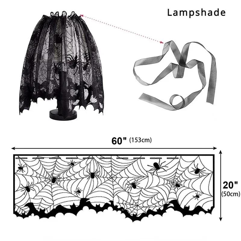 Halloween Decorations Tablecloth Black Lace Spider Cobweb Table Cover Spiderweb Mantel Fireplace Scarf for Halloween Party
