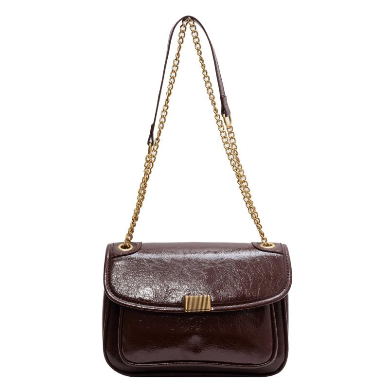 Autumn and Winter Chain Women's Bag, Shoulder Messenger Bag, Solid Color Simple Bag, Retro Casual Small Square Bag Women