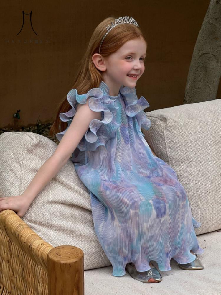 

Новая летняя детская одежда, кружевное платье без рукавов для девочек, корейское детское шифоновое платье, длинное платье 130 разноцветный