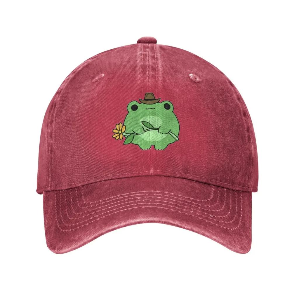 Cute Frog Flower Adjustable Washed Denim Cotton Low Profile Man Dad Trucker Hat Fitted Baseball Ball Cap for Men Unisex Headwear