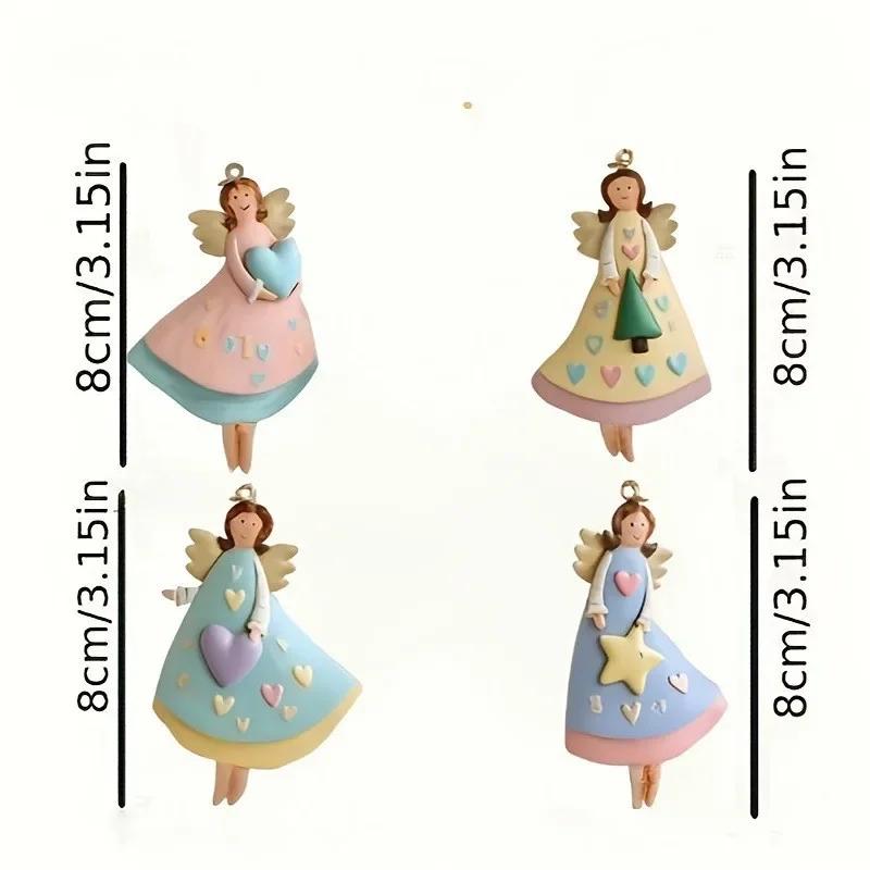 4 Stück Vintage Engel Fantasy Holzornamente Set Weihnachtsbaumdekorationen Navidad Festliche Wohnakzente Neujahrsgeschenk