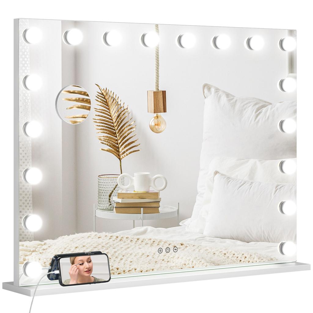 Hollywood Vanity Mirror with Lights, Large 80x62 cm Lighted Makeup Mirror with 3 Colour, 18 LED Bulbs, 10X Magnifying, USB Charging Port