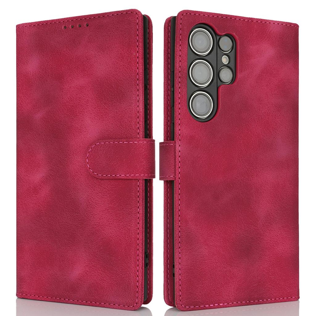 For Samsung Galaxy S23 Ultra Wallet Case Double Folded Edge Skin Touch PU Leather Flip Phone Cover
