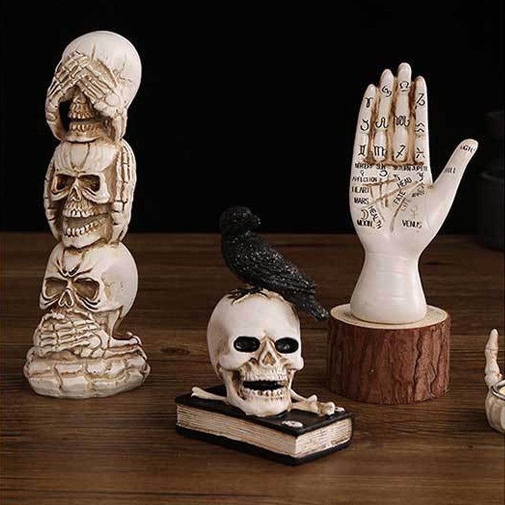 Resin Mini Skeleton Figurines Realistic Artificial Skull Model  Halloween Decor Gifts