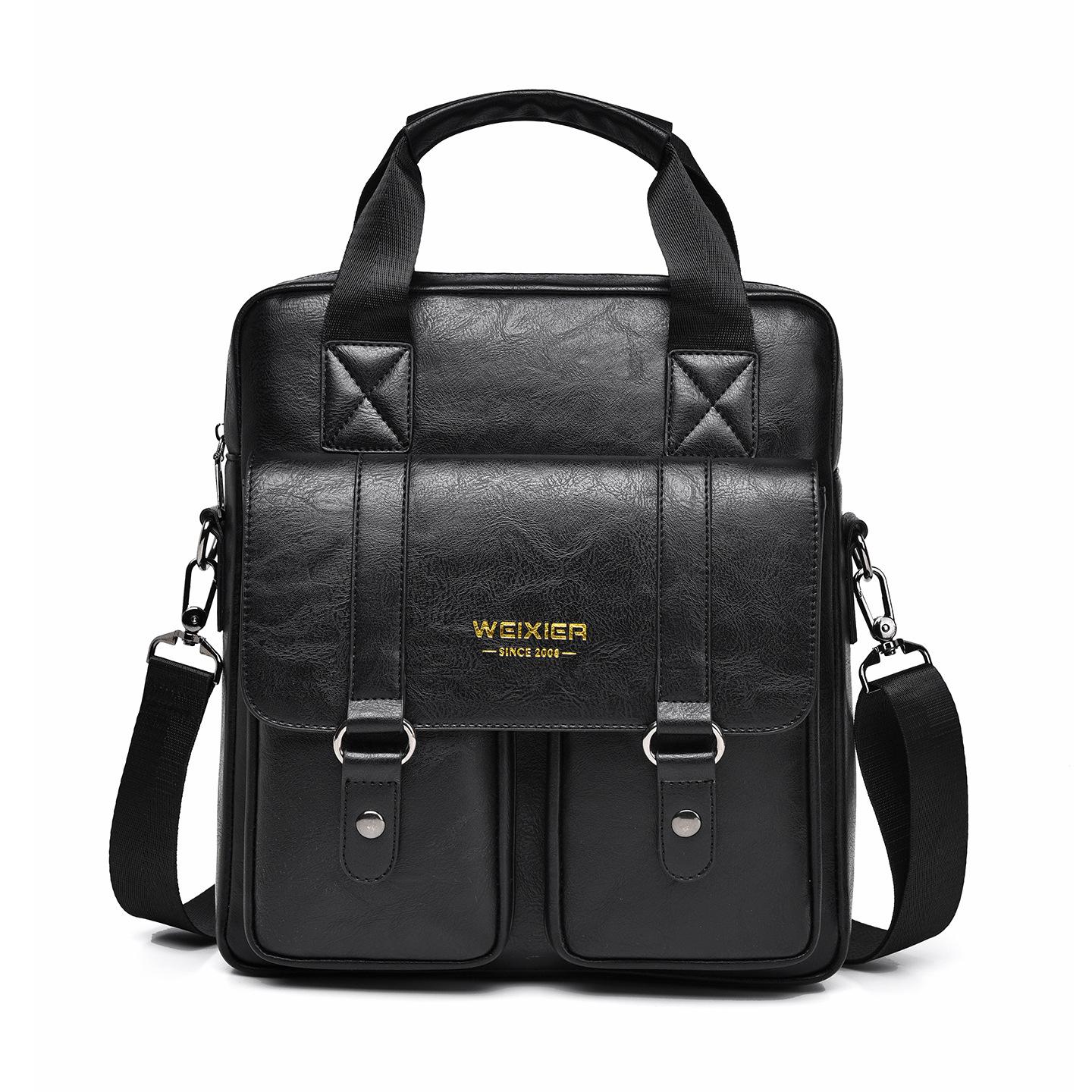 

WEIXIER Spring New Men s Handbag Premium PU Waterproof Wear-resistant Vertical Men s Crossbody Bag Retro Business Travel Handheld Briefcase Laptop Bag чёрный
