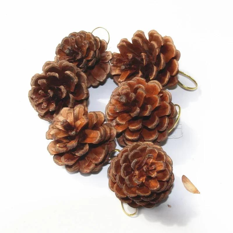 6-pack Christmas Tree Pendants Natural Primary Color Pine Cones 4-5 Cm Christmas Supplies On-site Decoration Christmas