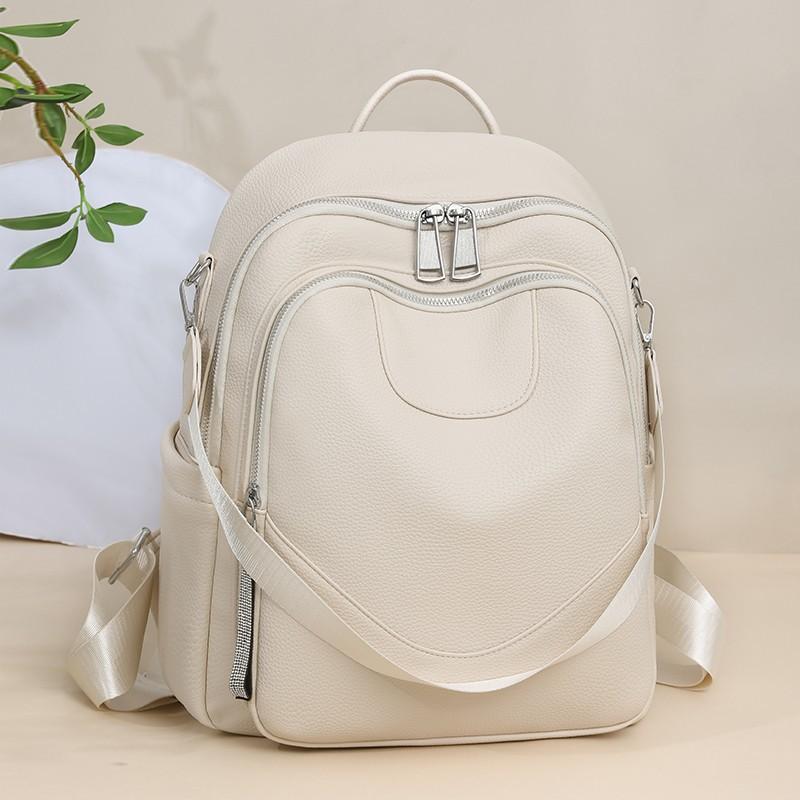 Sac à dos simple couleur unie pour femme grande capacité urbain polyvalent sac de travail texture PU fonctionnel sac à bandoulière décontracté