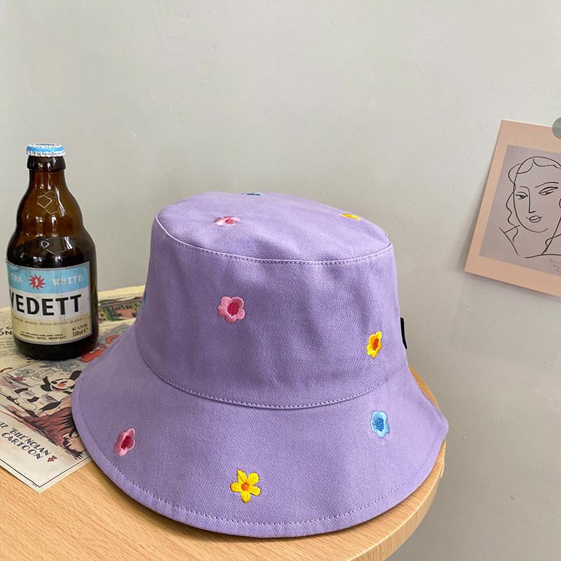 Colorful Flowers Embroidery Bucket Hats For Women Girls Summer Cotton Sunscreen Panama Sun Hat Foldable Outdoor Fisherman Caps
