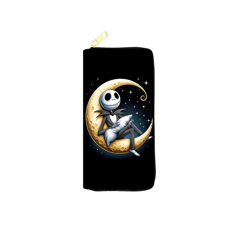 Portefeuille Long en Cuir PU Nightmare Before Christmas pour Femmes Pochette à Fermeture Éclair Sac à Maquillage 3 pièces