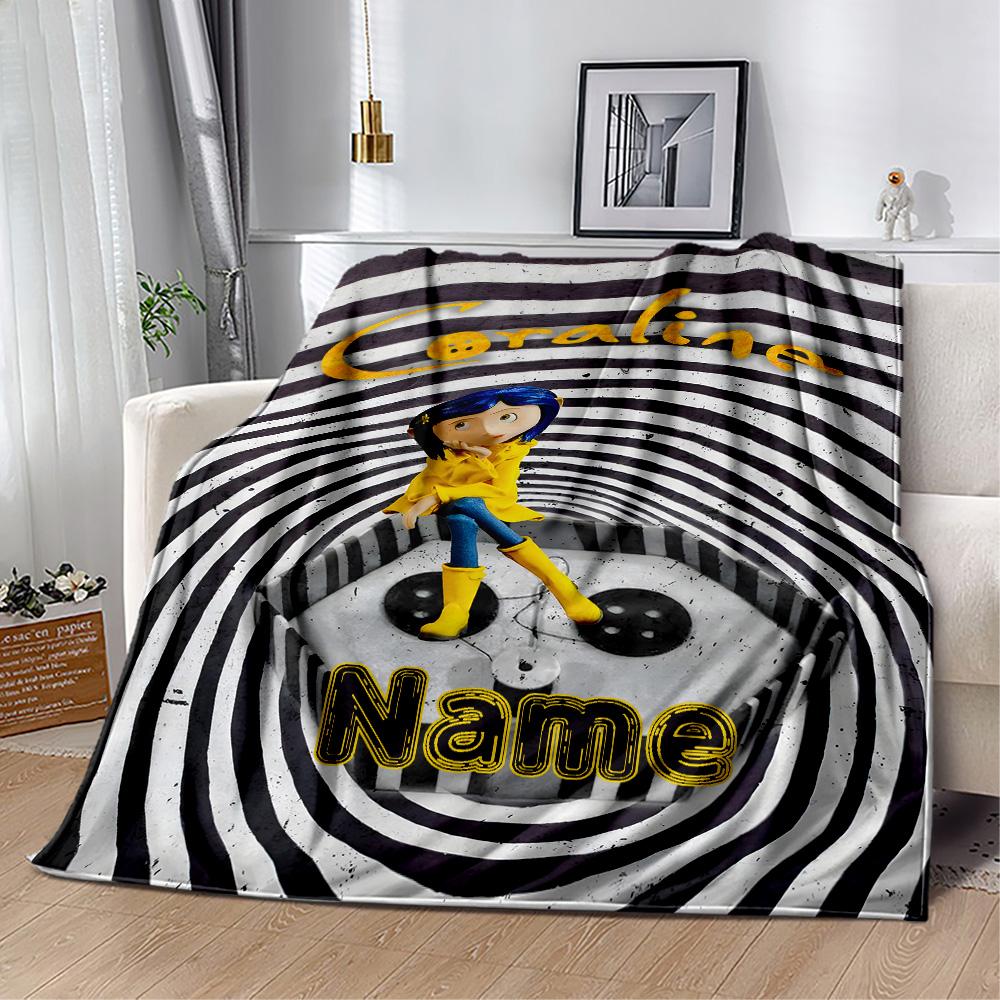 Coraline Spiral Customize Your Name Blanket Lightweight Personalized Blanket Durable Comfort Versatile for Sofa Seaside Nap Bedding All-Season Use