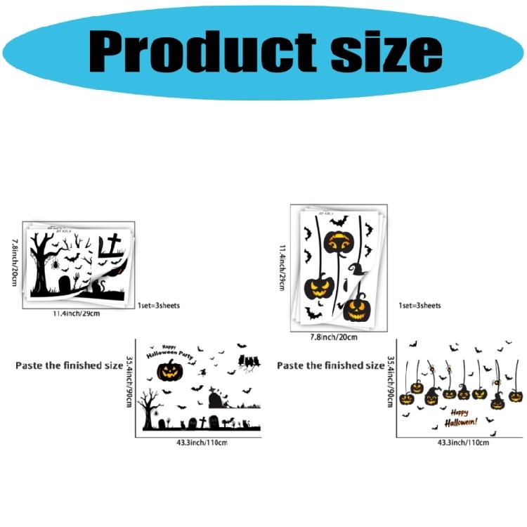 Halloween Static Window Decal Bat and Pumpkin Theme Reusable Decorations For Glass Door Offices PVC Clings Sticker Set