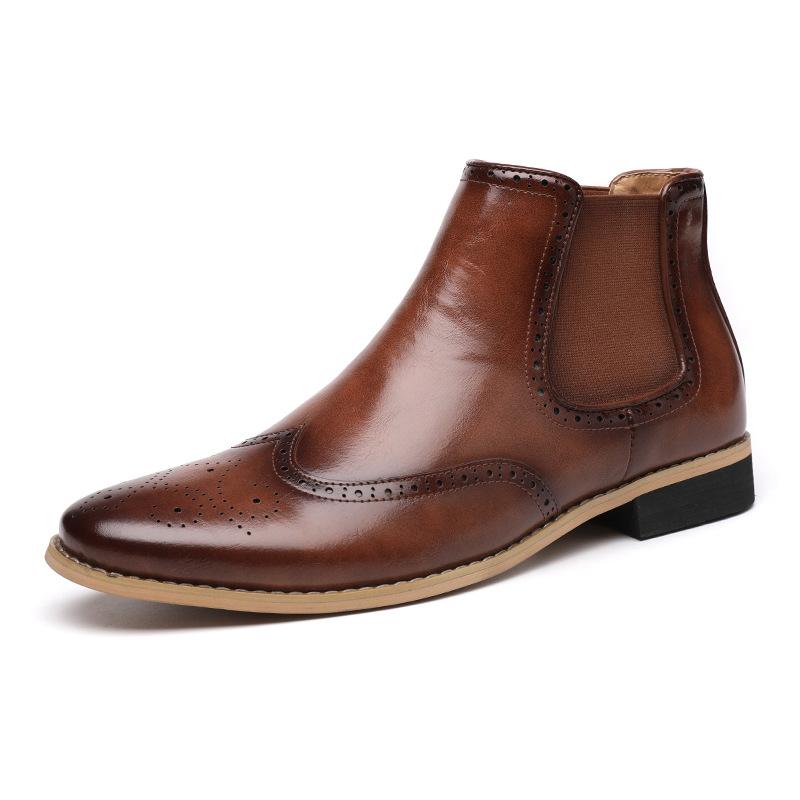 

Men s business dress shoes British Block engraved trendy men s shoes versatile fringed casual leather shoes spot 46 коричневий