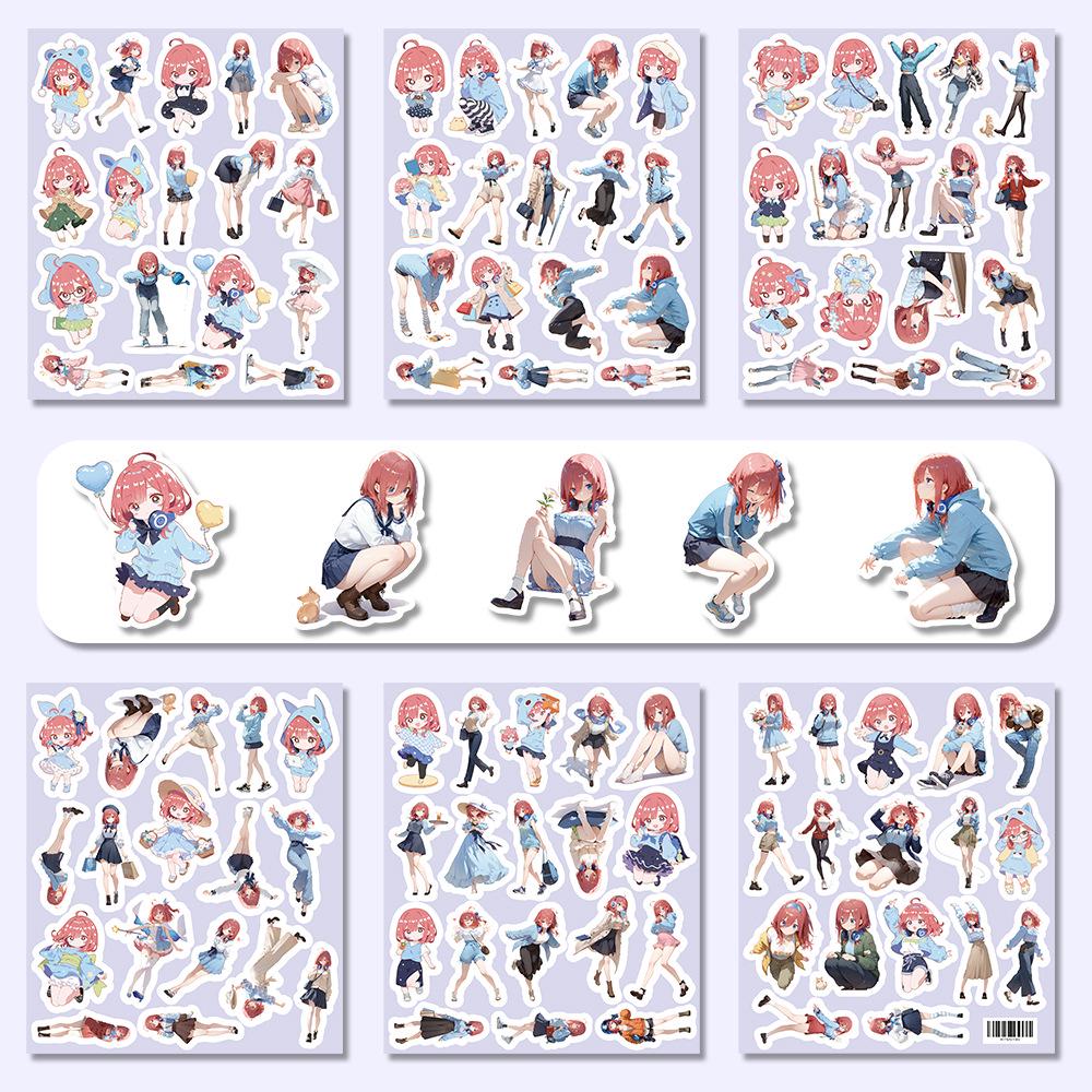 6 Sheets, 103 Unique Nakano Miku Anime Stickers - 2D Beautiful Girl and Cute Loli Designs