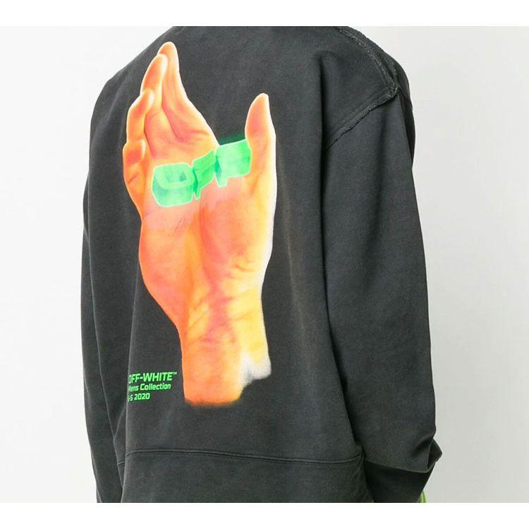 Off-White SS20 Front OFF Print Back Big Hand Logo Sweatshirt Men Tops Black OMBA037R20E300131088