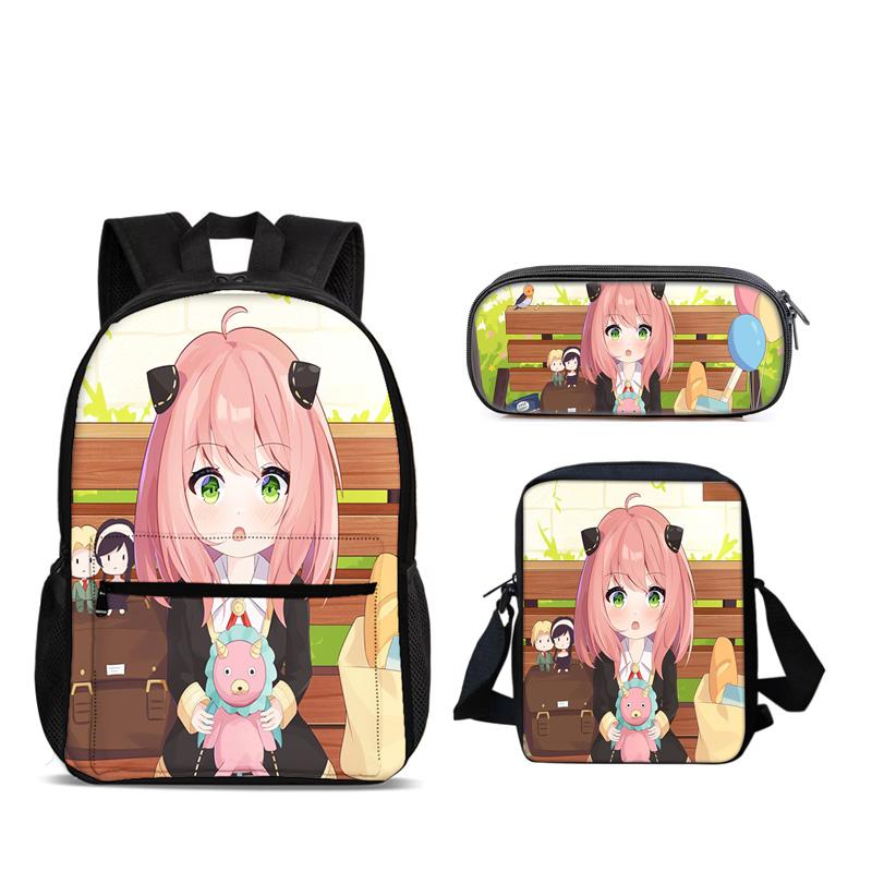 SPY×FAMILY Sac à dos Trousse à crayons Sac bandoulière Ensemble de 3 pièces Polyvalent Dessin animé Grande capacité Garçon et Fille École Anniversaire Meilleur Cadeau