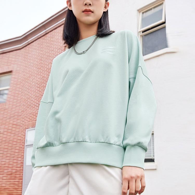 Li-Ning Gradient Logo Embroidered Solid Color Loose Crew Neck Sweatshirt Women Tops Mint-Green AWDRF42-4