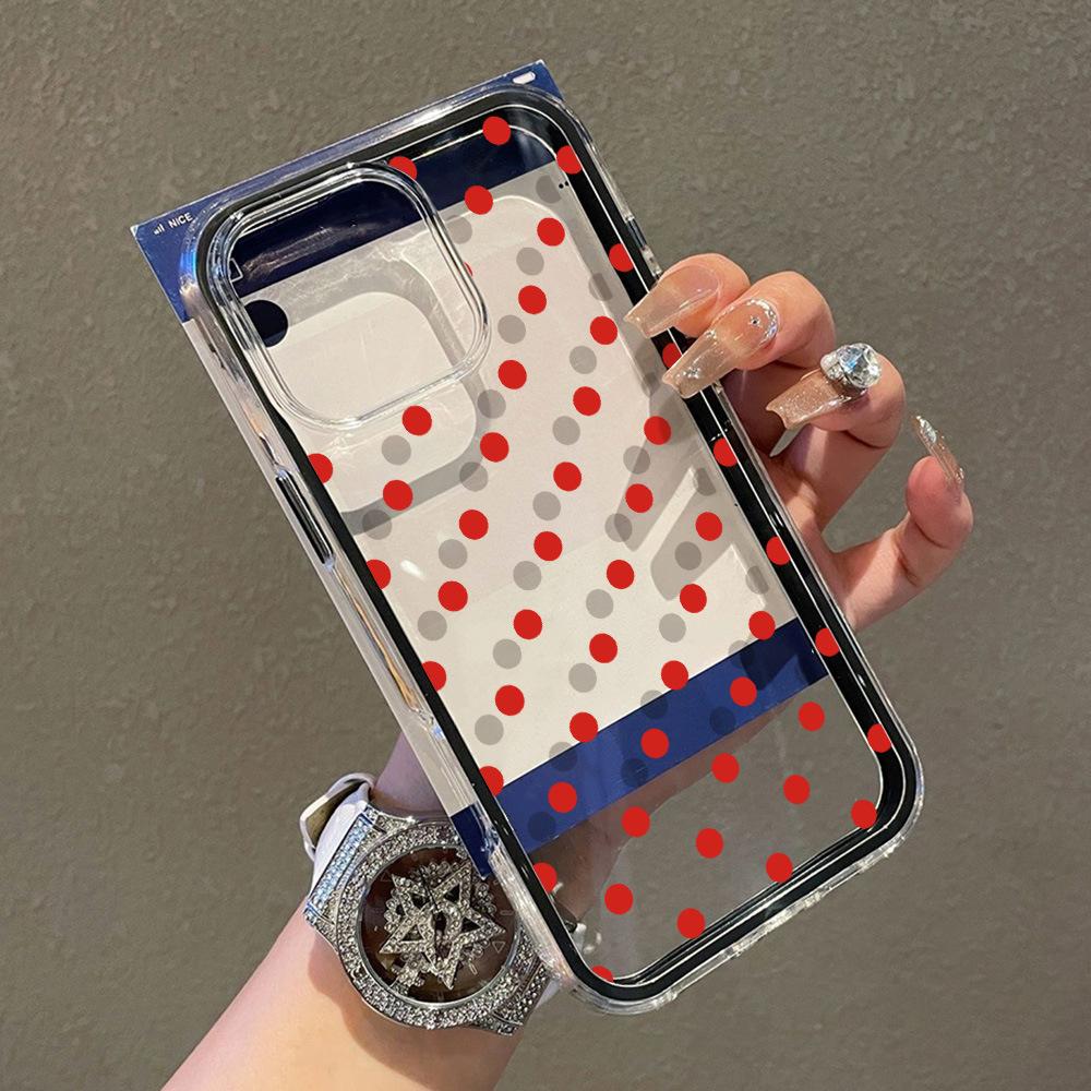 ins transparent red polka dots for iPhone17ProMax mobile phone protective case 16 simple 15Pro niche 14